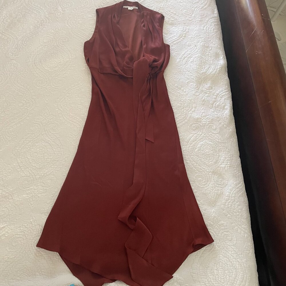 Veronica Beard Briony Satin Wrap Dress • Rust Copper Sleeveless Midi Size 8